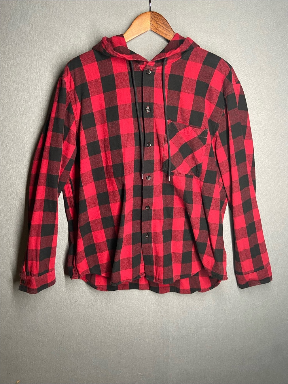 Original Use Red and Black Buffalo Plaid Button-Down Hoodie